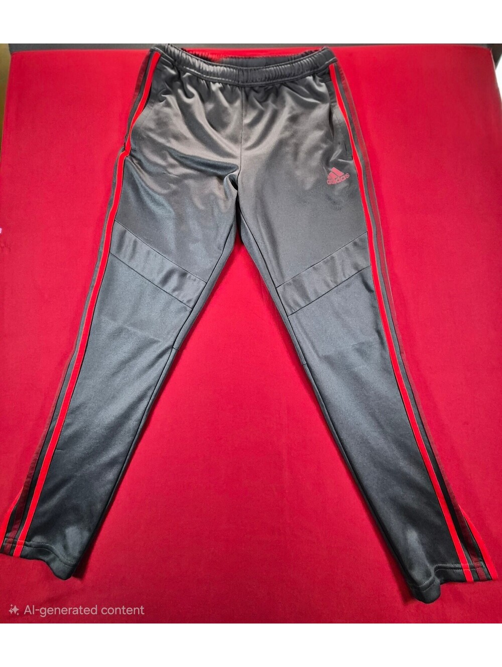 Adidas Charcoal Track Pants with Red Stripes Sz L